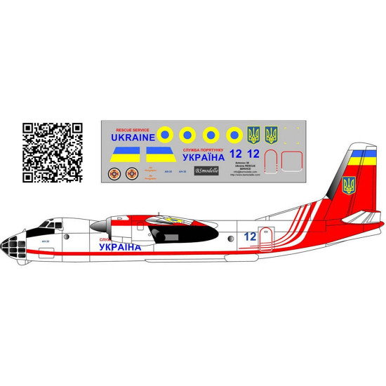 BSmodelle 1442571 1/144 Antonov An30 Ukraine rescue service decal
